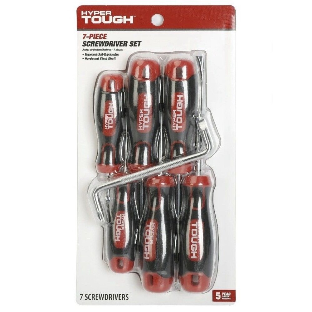 NEW Hyper Tough 7-piece Screwdriver Set Ergonomic Soft-Grip Handles/Steel Shaft